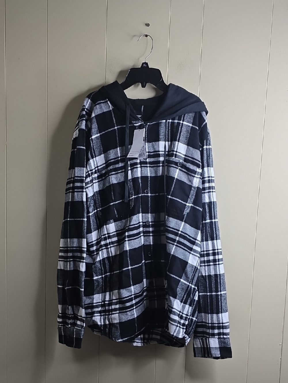 Men's Hooded Plaid  Long Sleeve Button Down Casual Shirt XXL Original Use